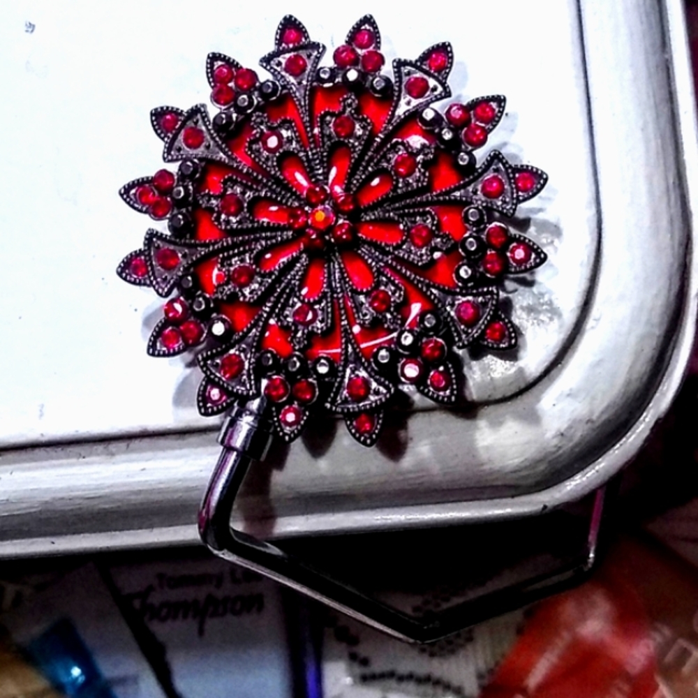 Red Rhinestones Fancy Handbag Holder Purse Hook